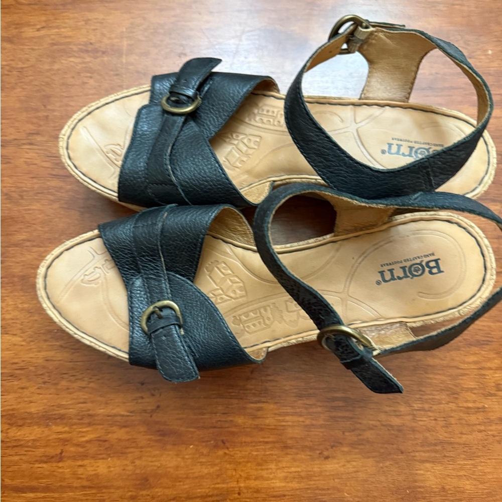 Born Black Leather Sandals with Buckle Accents